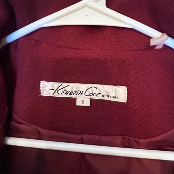 NWT Kennith Cole New York Women’s Size 2 Cranberry Wool Blend Coat W/ Hood - Picture 2 of 6